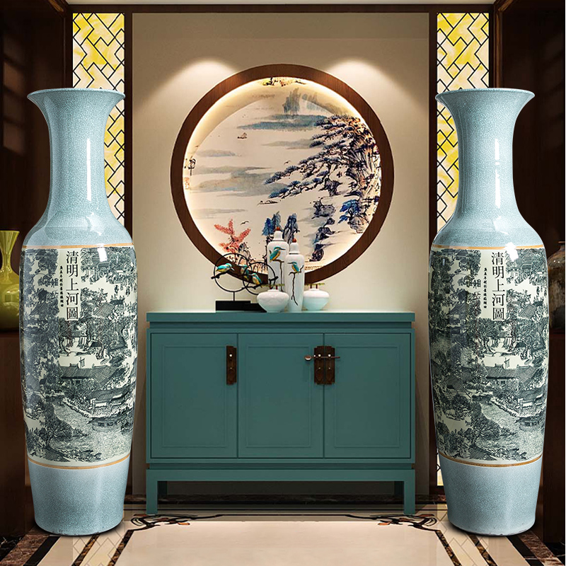 Jingdezhen ceramics archaize crack qingming scroll oversized ground vase furnishing articles home sitting room adornment