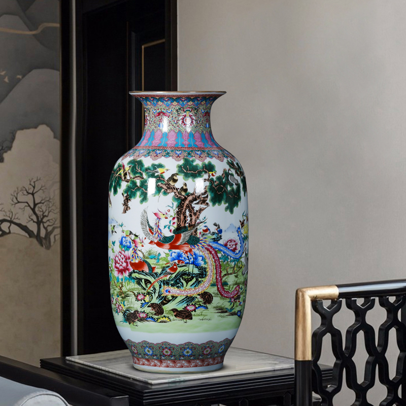 Jingdezhen porcelain ceramic floor big vase furnishing articles large living room TV cabinet decoration of Chinese style household porcelain