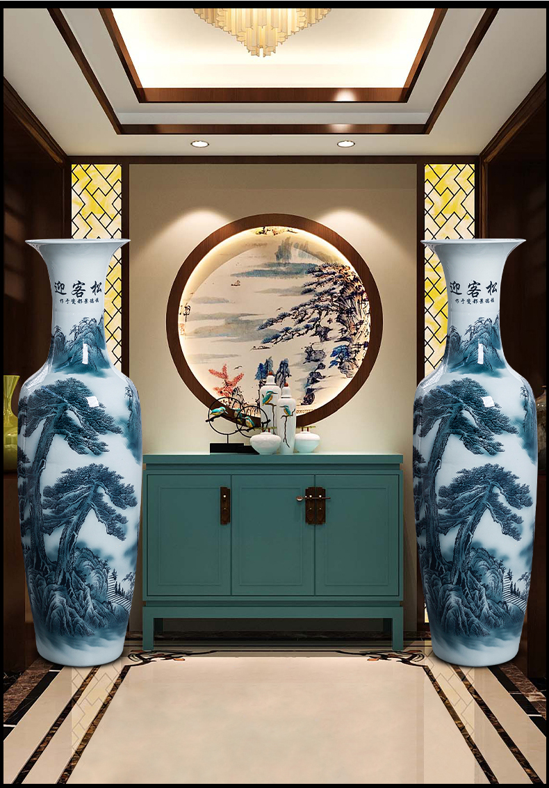 Jingdezhen ceramic ink color of large vase of blue and white porcelain home sitting room hotel decoration like China