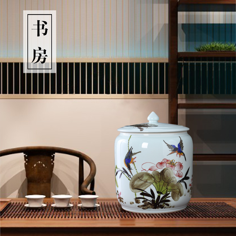 Jingdezhen ceramics hand - made large storage tank caddy fixings with cover pot sitting room of Chinese style household act the role ofing is tasted furnishing articles