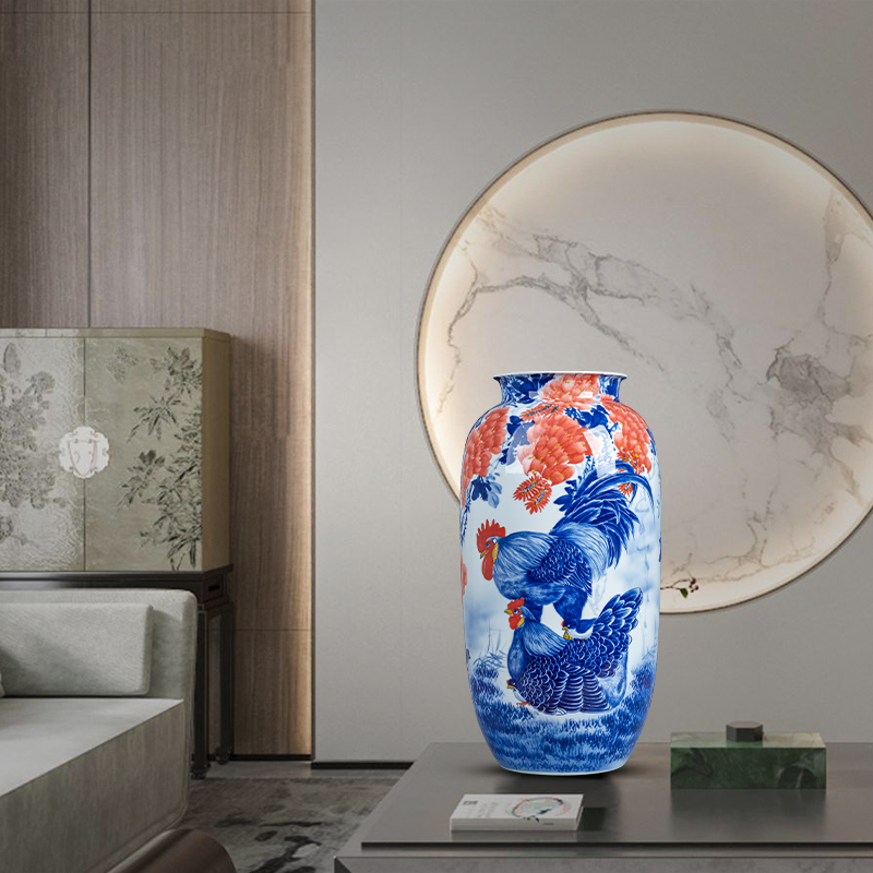Jingdezhen ceramics hand - made cock figure family of blue and white porcelain vase housewarming decoration of Chinese style household furnishing articles