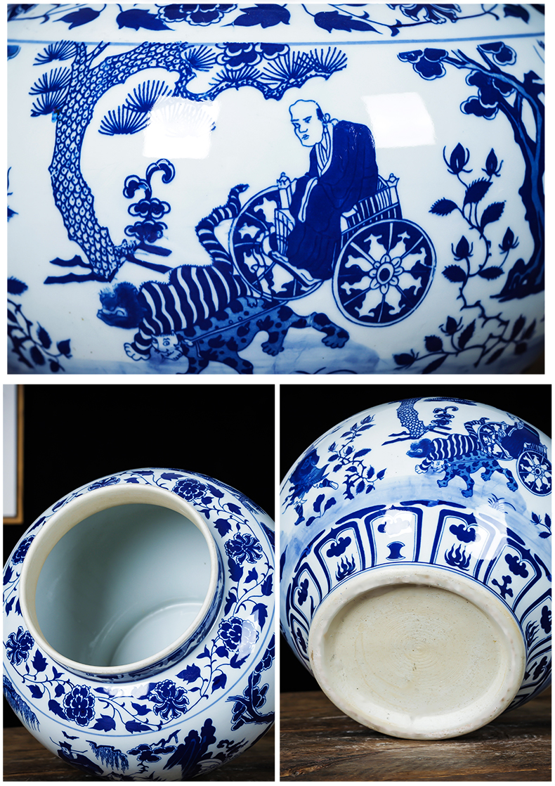 Jingdezhen porcelain ceramic antique yuan blue and white porcelain storage tank with cover the general pot of Chinese style household adornment furnishing articles