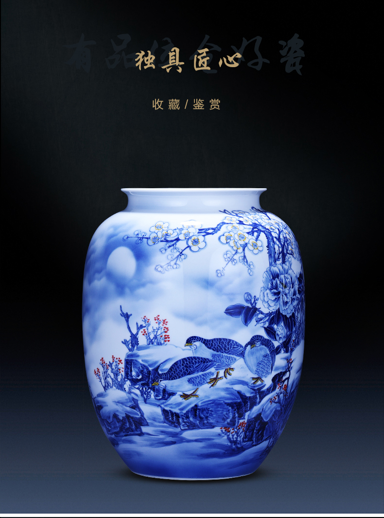 Jingdezhen ceramics hand - made of blue and white porcelain vase big bottles of the sitting room TV cabinet decoration of Chinese style household furnishing articles