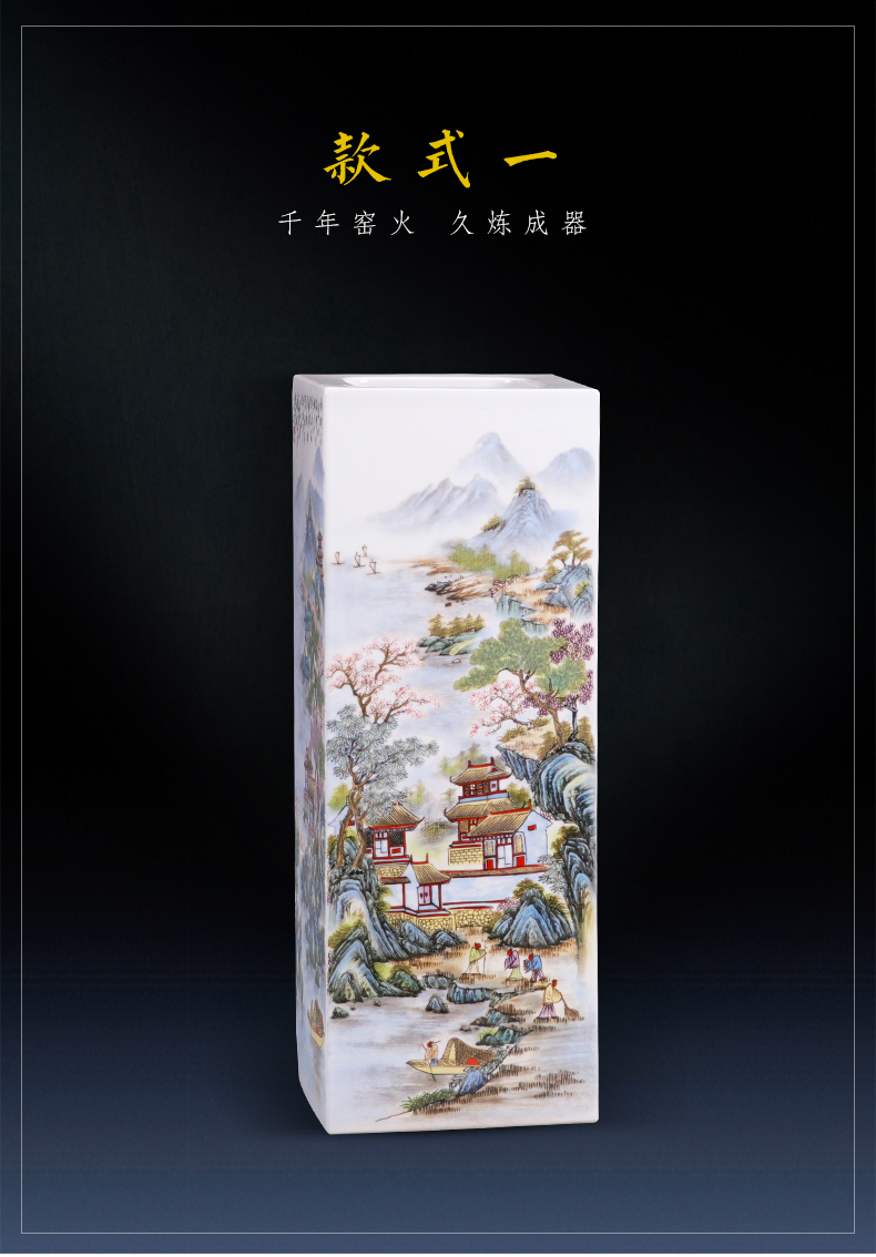 Jingdezhen porcelain ceramic square big vases, flower arranging is placed the new Chinese style household living room TV cabinet decoration