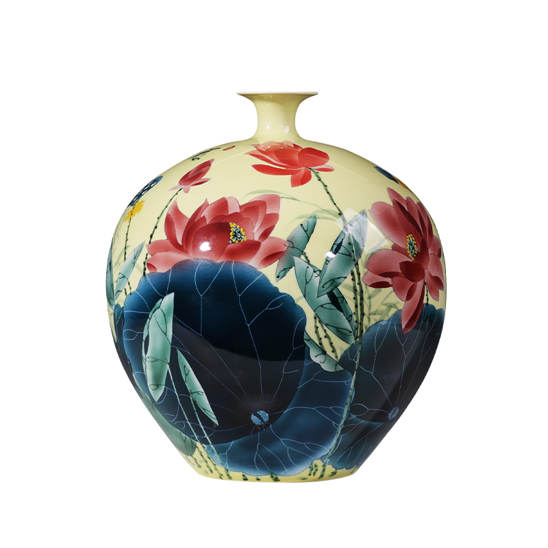 Jingdezhen porcelain ceramic hand - made lotus flower vase furnishing articles sitting room porch TV ark, new Chinese style household ornaments