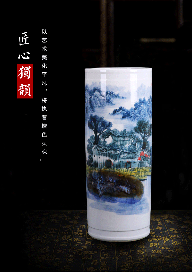 Jingdezhen ceramics hand - made landed straight quiver big vase furnishing articles of new Chinese style household adornment TV ark