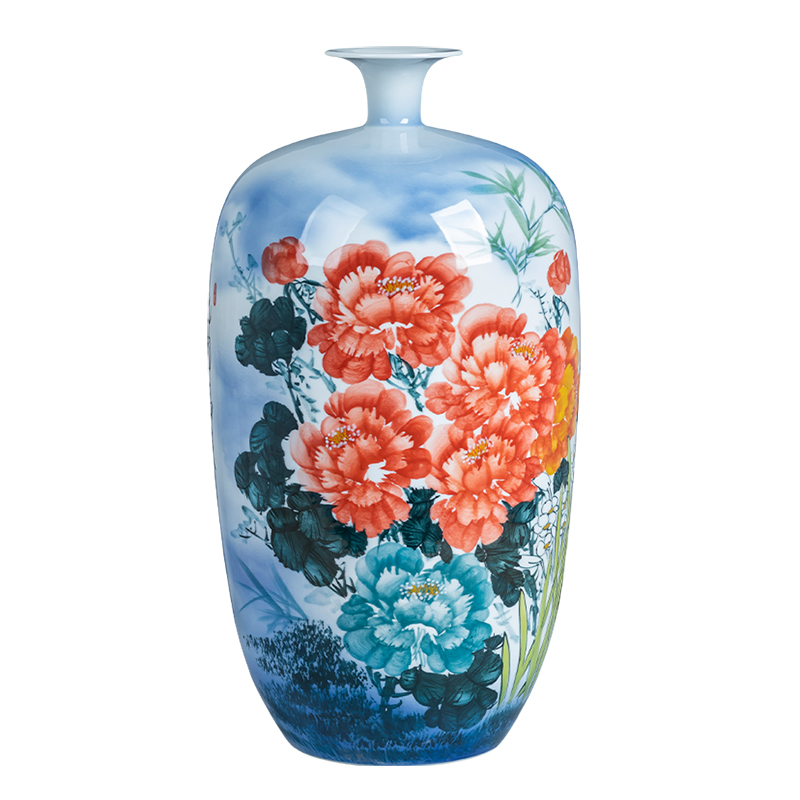 Jingdezhen ceramics hand - made blooming flowers large ground vases, new Chinese style home sitting room adornment is placed