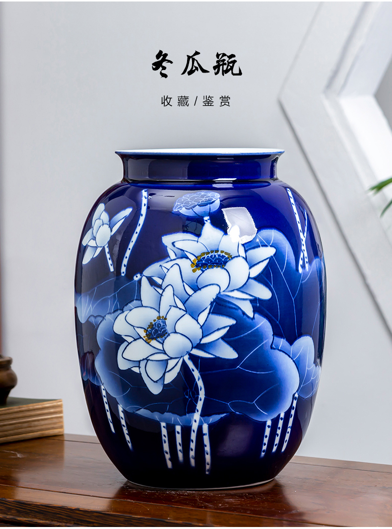 Hand the blue and white porcelain of jingdezhen chinaware lotus flower arrangement sitting room adornment of Chinese style household porcelain vase furnishing articles