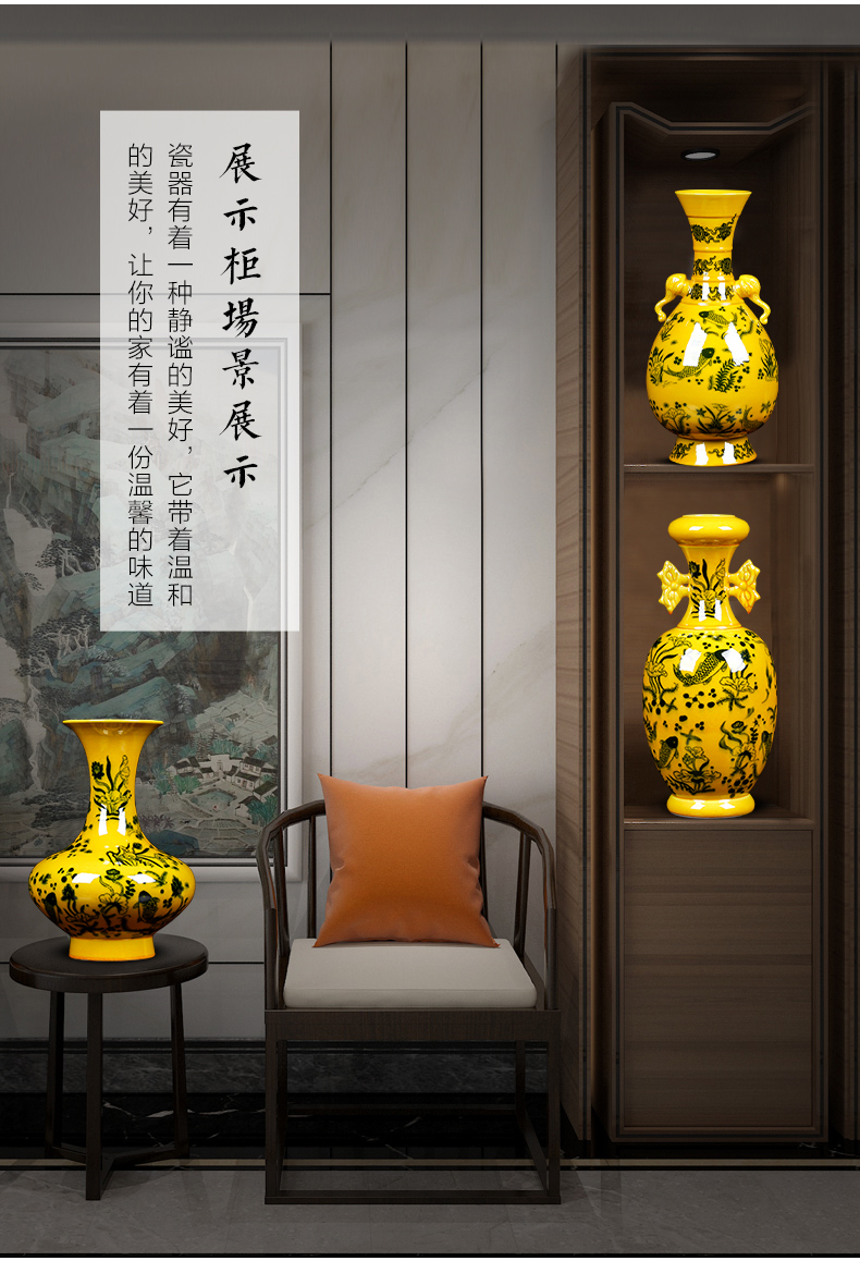 Jingdezhen ceramics yellow glaze ears vase archaize open piece of flower arranging new Chinese style household furnishing articles sitting room adornment