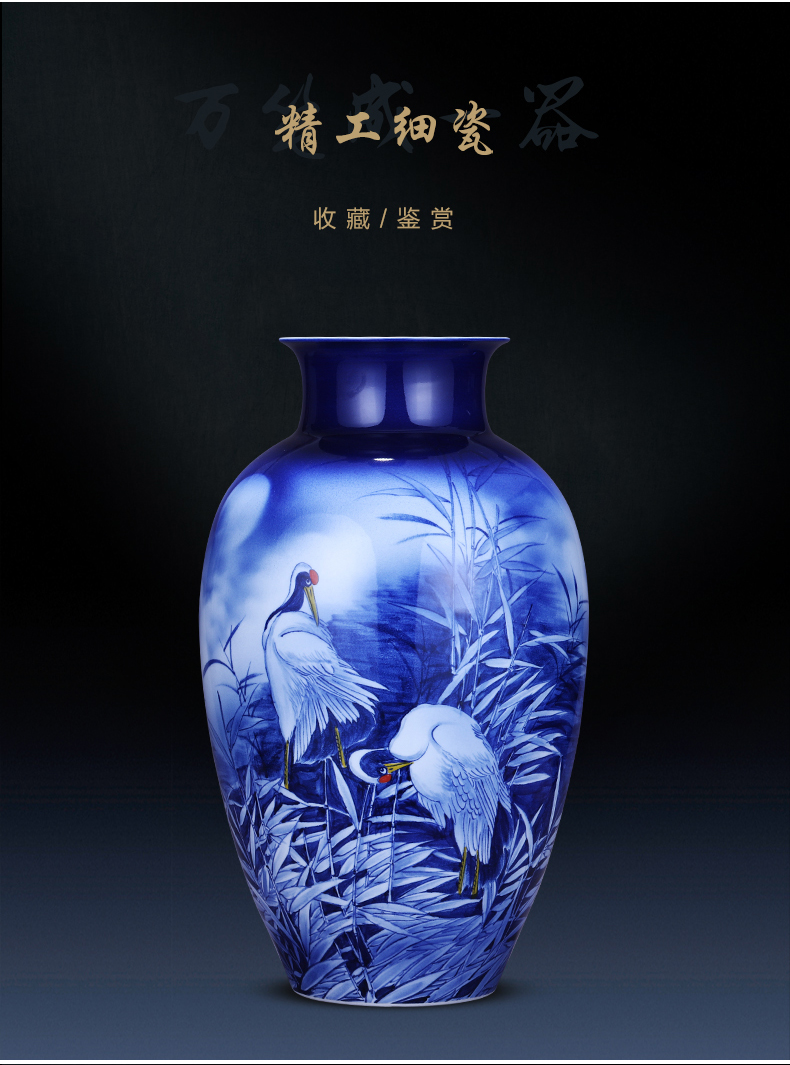 Jingdezhen porcelain ceramic hand - made of blue and white porcelain vases, new Chinese style household, large sitting room adornment is placed on the ground