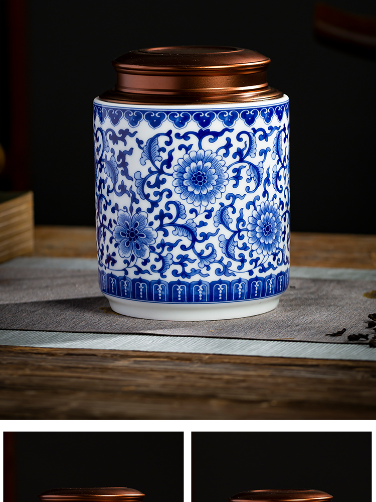 Blue and white porcelain of jingdezhen ceramics half jins of household seal loose tea caddy fixings seal mouldproof moistureproof storage tank