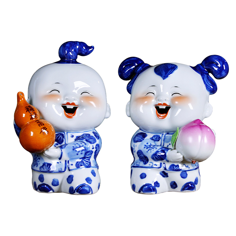 Jingdezhen porcelain ceramics festival of blue and white porcelain dolls furnishing articles wedding gift Chinese style household act the role ofing is tasted in the living room