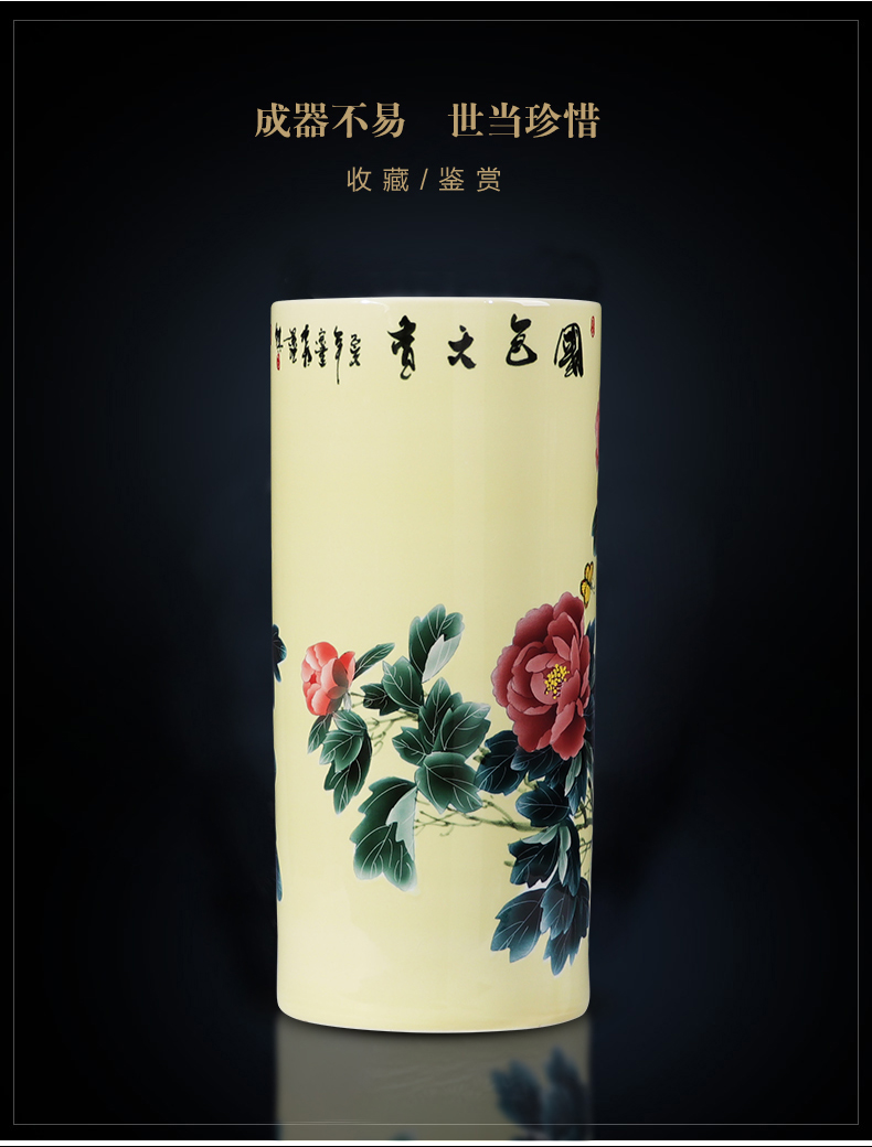 Jingdezhen ceramics hand - made straight large landing quiver vases, new Chinese style home sitting room adornment is placed