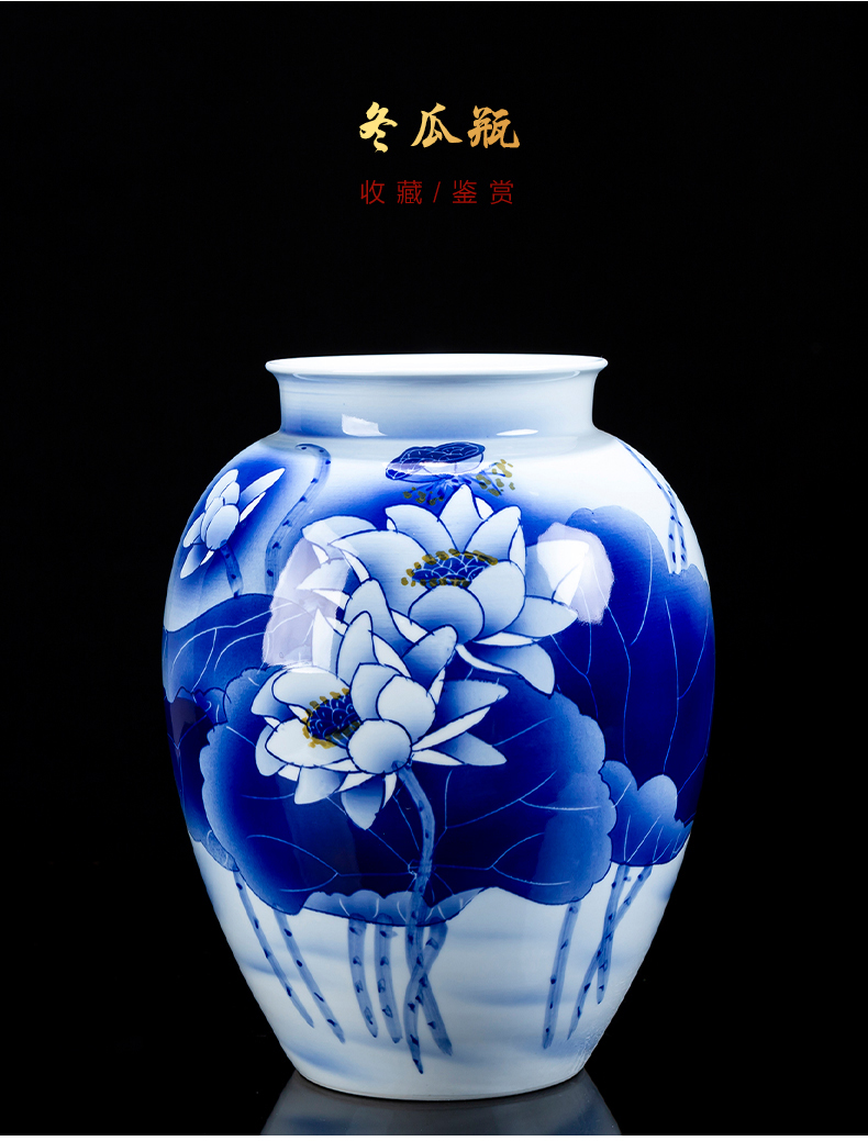 Jingdezhen ceramics hand - made lotus pomegranate ball bottle Chinese blue and white porcelain vase sitting room adornment is placed