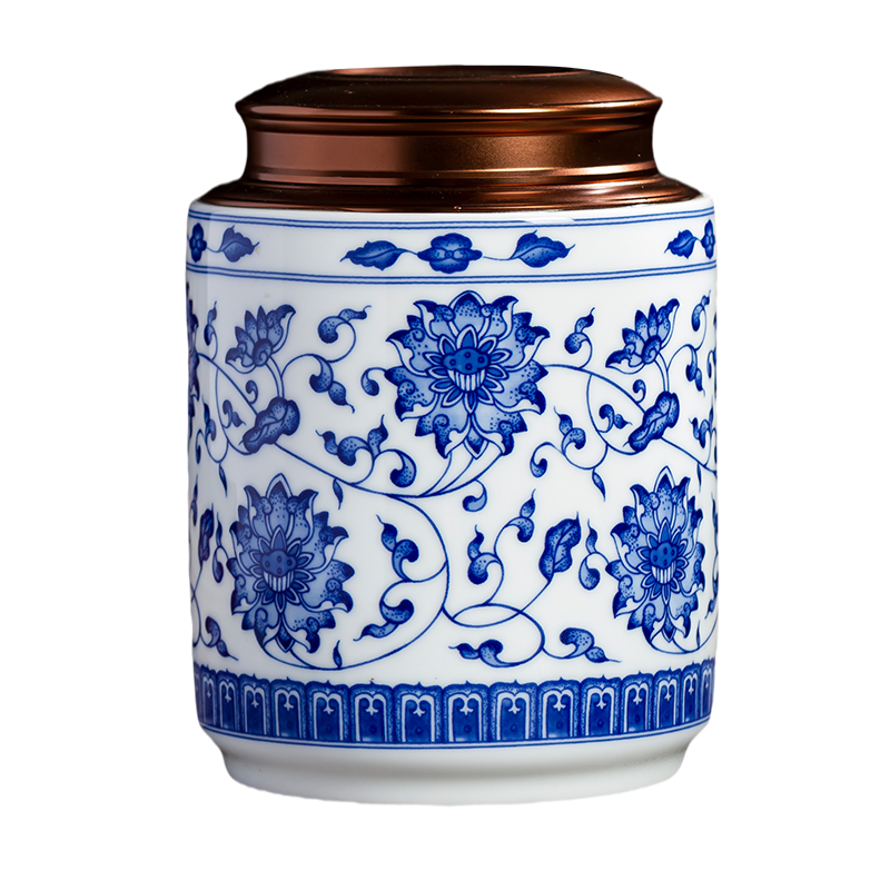 Blue and white porcelain of jingdezhen ceramics half jins of household seal loose tea caddy fixings seal mouldproof moistureproof storage tank