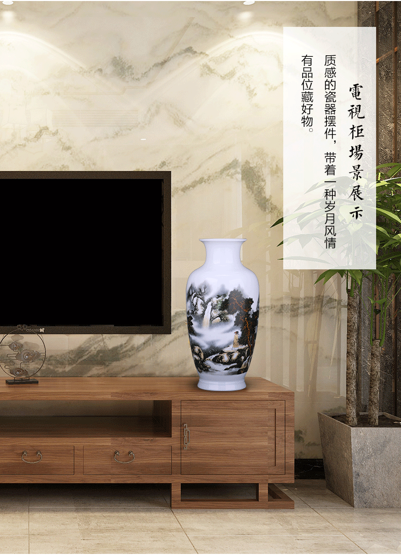 Jingdezhen blue and white ceramics pastel landscape vases, flower arranging rich ancient frame sitting room adornment of Chinese style household furnishing articles