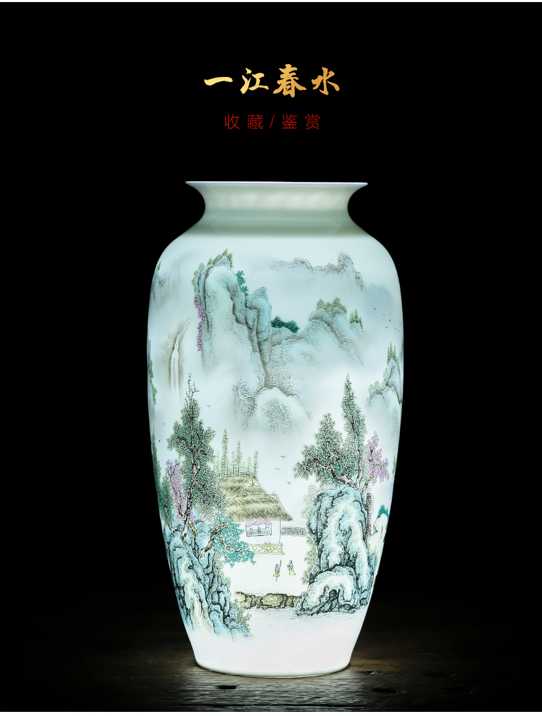 Jingdezhen ceramics landscape painting enamel vase flower arranging place of new Chinese style household living room TV cabinet decoration