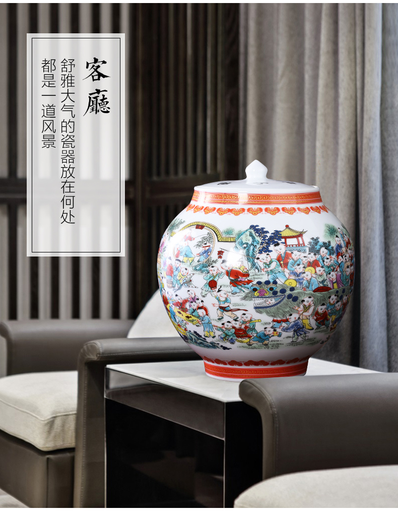 Jingdezhen porcelain ceramic powder enamel storage tank with cover pot new sitting room of Chinese style household adornment kitchen furnishing articles