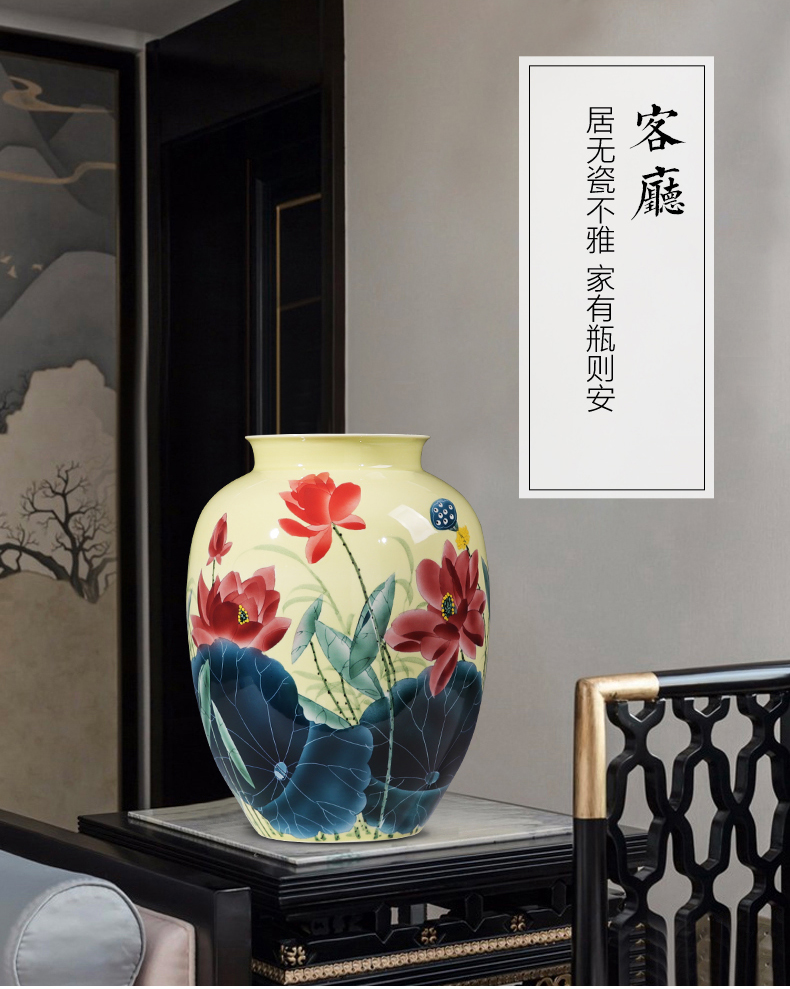 Jingdezhen porcelain ceramic hand - made pastel lotus big new Chinese style household vase furnishing articles sitting room adornment