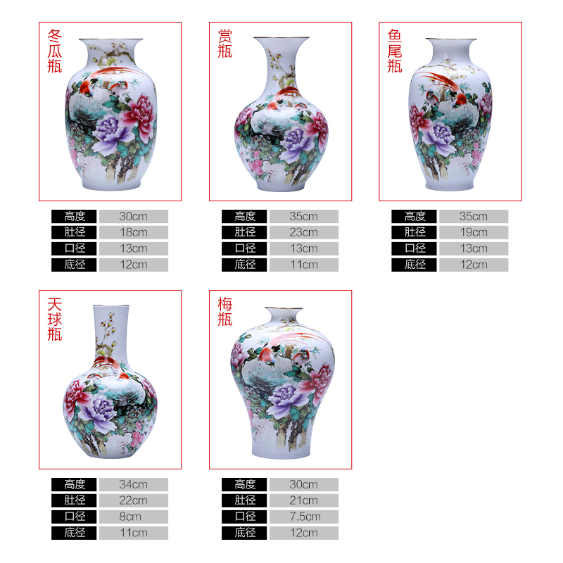 Jingdezhen ceramics powder enamel thin foetus vase sitting room porch flower arranging new Chinese style household adornment furnishing articles