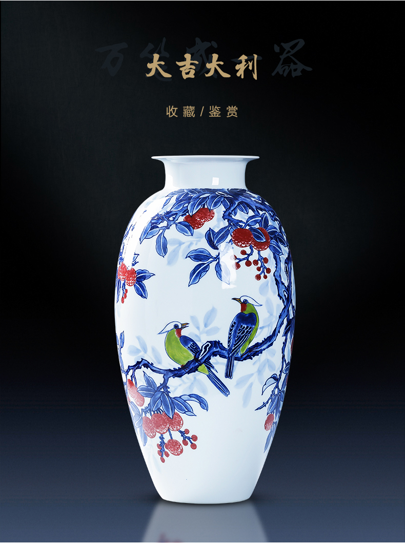 Jingdezhen porcelain ceramic hand - made of blue and white porcelain vase sitting room of Chinese style household furnishing articles TV ark, flower decorations