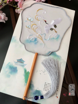 Silk ancient style props Embroidery flower crane group fan Palace fan Round palace fan Womens fan Hanfu dance fan gift