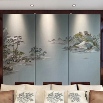Customized new Chinese style sofa living room landscape embroidery background wall bedroom bedside wall cloth TV wainscot hard bag