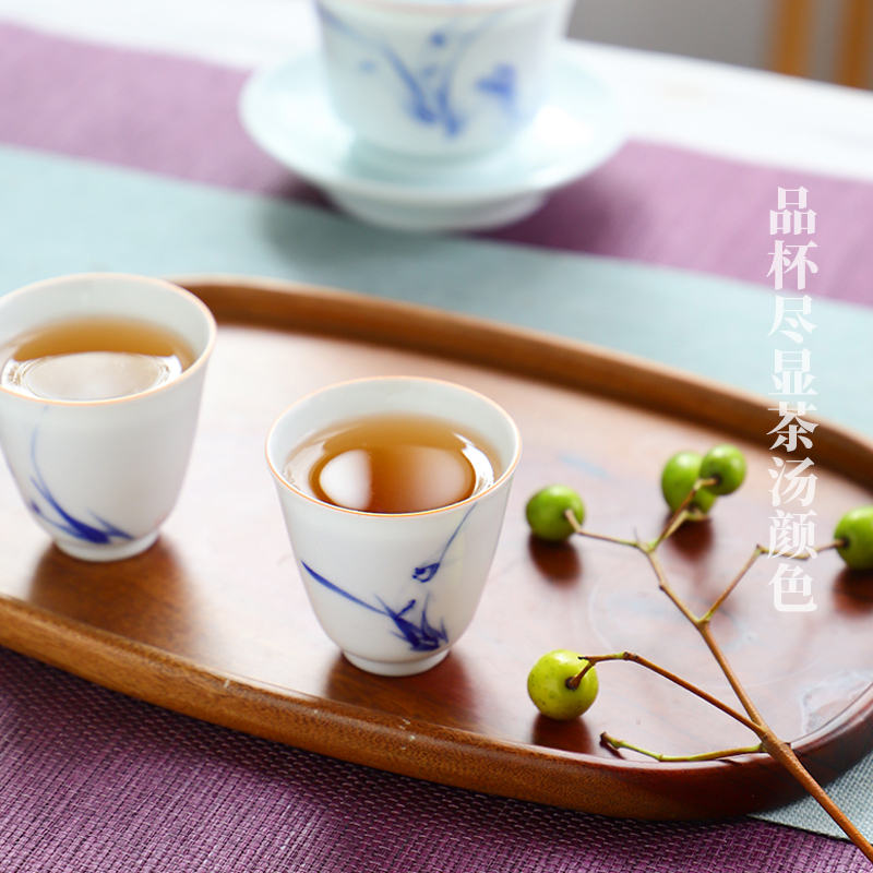 The Escape this hall jingdezhen blue and white orchid tureen hand - made teacup set three bowl of tea bowl set of kung fu tea set