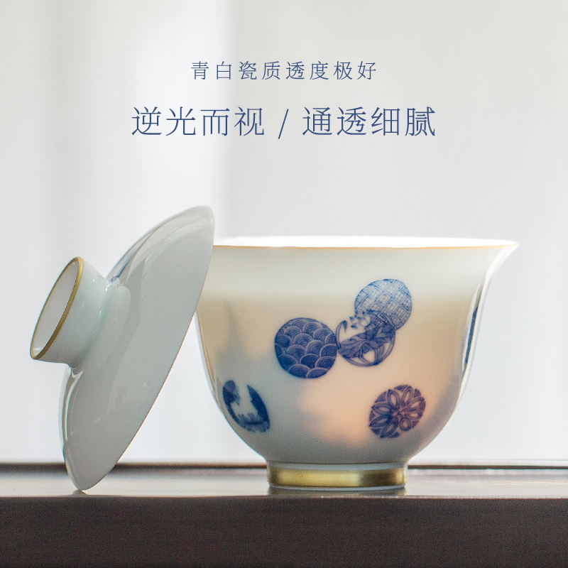 The Escape this hall jingdezhen blue and white porcelain manually tureen household ceramics three cups to tureen tea bowl set tea service
