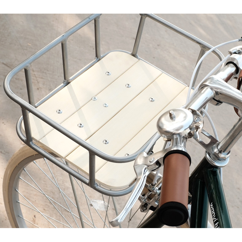 Bicycle motorcycle retro basket basket aluminum alloy silver plastic wood panel British Netherlands Japan korea style basket