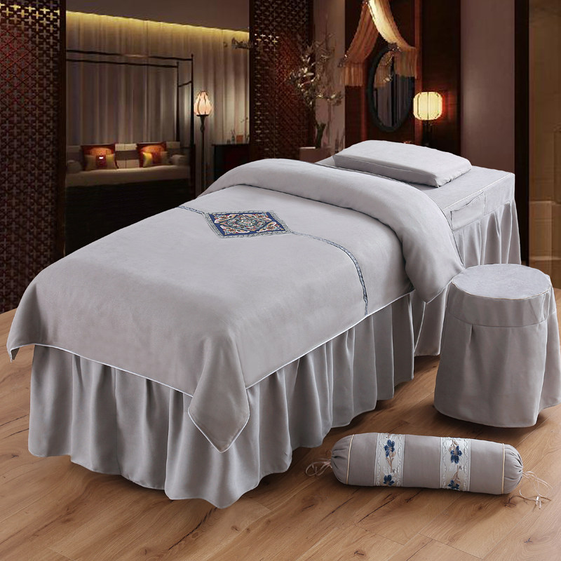 High-end Beauty Bed Hood four sets of all-cotton Nordic Wind minimalist beauty salon Accessories Massage Cotton Linen Beds 4 pieces