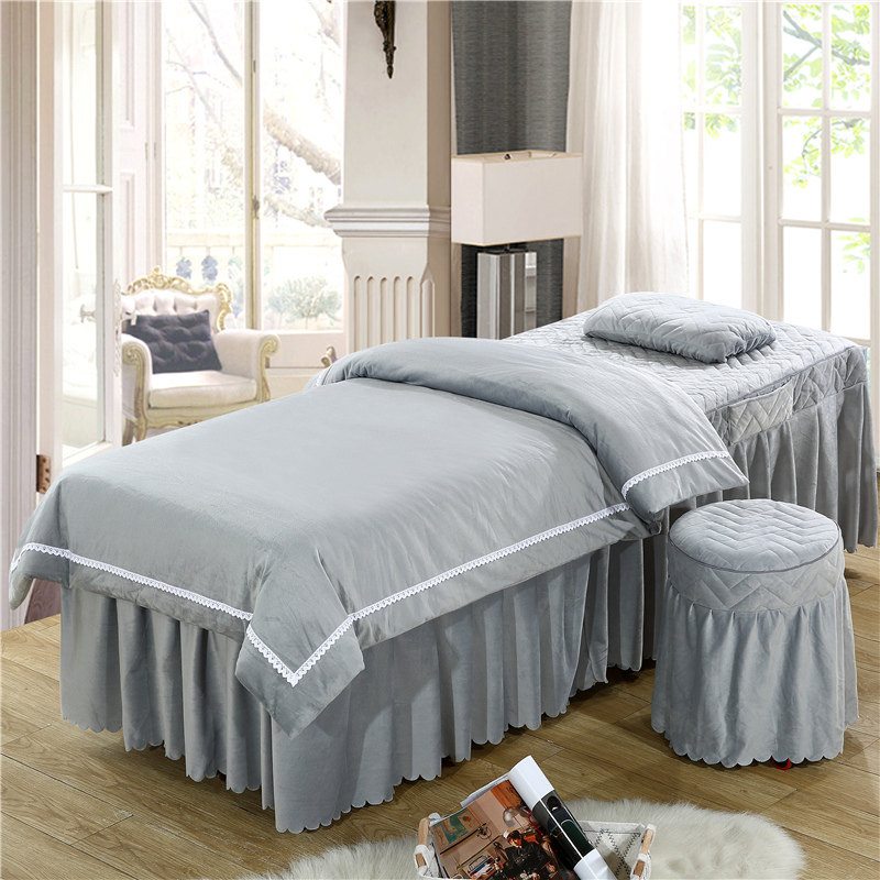 Four Seasons Universal Lace Side Crystal Suede Beauty Bed Cover Four Pieces Upscale Coral Suede Beauty Salon Massage Bed Cover 4