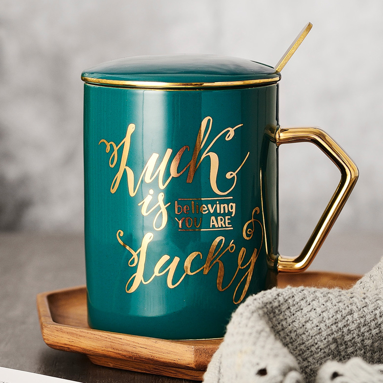 Nordic ins mark cup with cover spoon office household ceramic cup contracted move picking coffee cup gift boxes