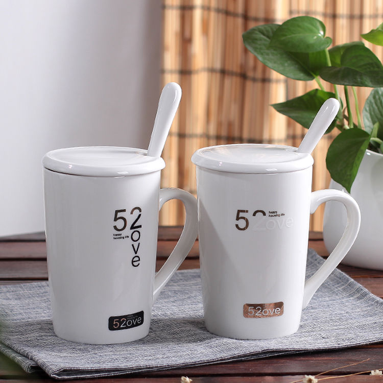Ceramic household glass suits for lovers a pair with cover cup han edition mark a cup of coffee with a spoon, cup package mail
