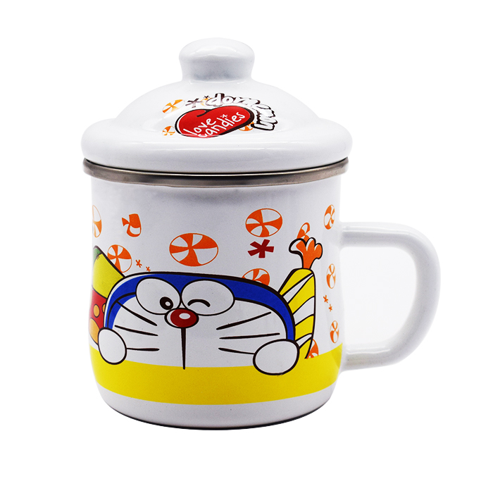 Enamel cup to hold drop fell upset with cover cup men 's and women' s kindergarten children cartoon keller cup package mail