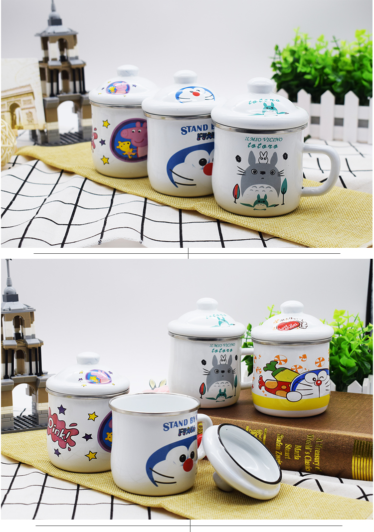 Enamel cup to hold drop fell upset with cover cup men 's and women' s kindergarten children cartoon keller cup package mail