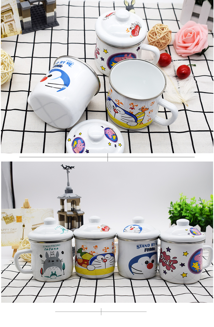 Enamel cup to hold drop fell upset with cover cup men 's and women' s kindergarten children cartoon keller cup package mail