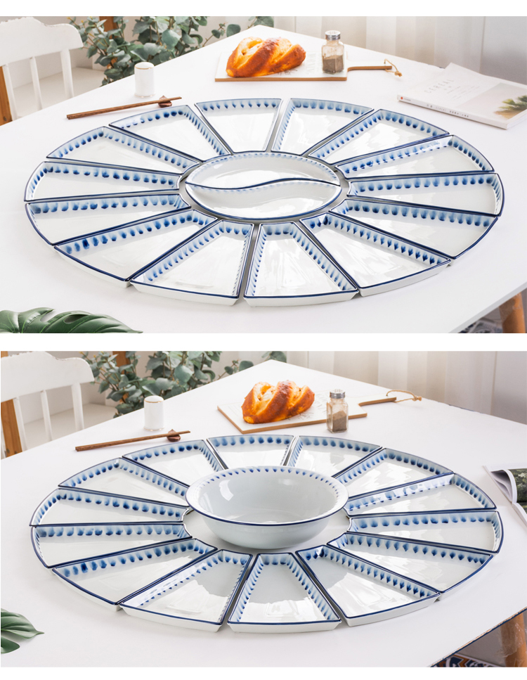 Web celebrity platter tableware portfolio fan type dishes suit Chinese New Year eve household creative round table set ceramic plate