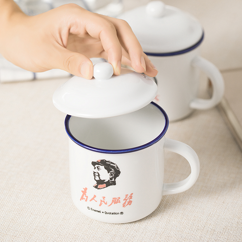 Ceramic keller cup with cover household glass office creative move trend restoring ancient ways is nostalgic imitation enamel cup