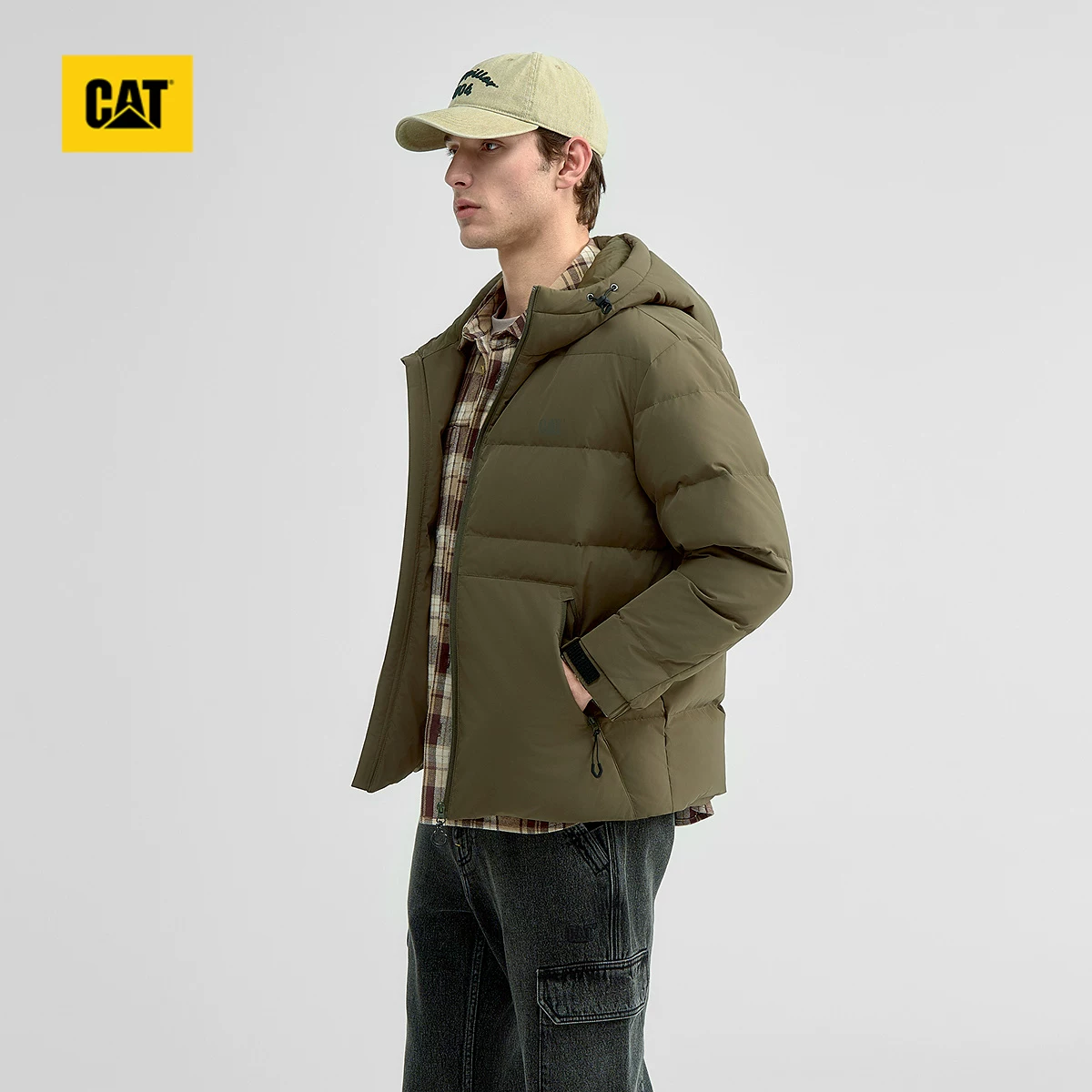 CAT Demi-season classic retro keep warm water repellent travel down jacket with hood