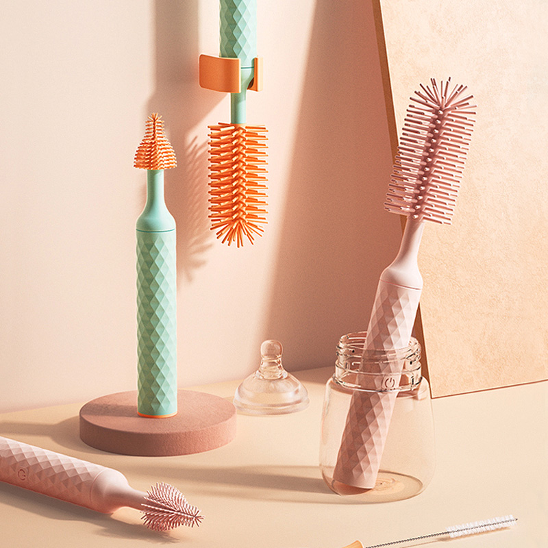 Electric Milk Bottle Brush Suit Newborn Baby Baby Pacifier Straw Clean Brush Silicone Rubber Cup Brushed Cleansing God