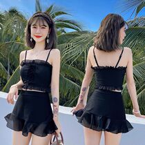 Swimsuit female 2021 new fashion conservative hot spring bathing suit student cover belly small chest Korean ins cute
