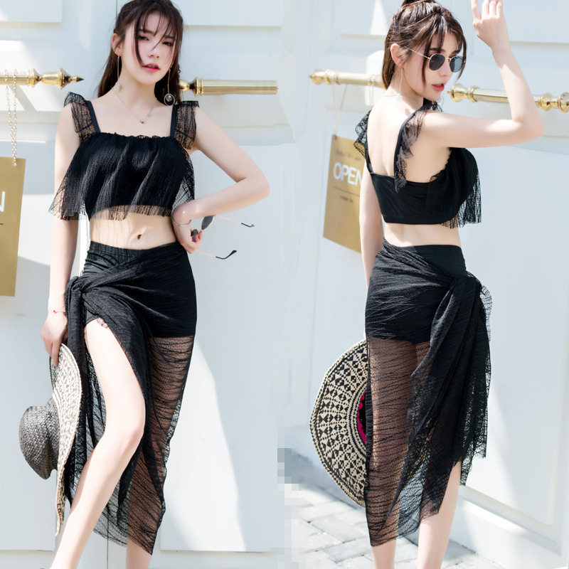 Swimsuit Woman Veil for Belly Woman Fan Conservative Ins Wind Spa Net Red 2020 South Korea Three sets of students Two-style