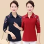 Mùa xuân mới trung niên cotton nữ Áo thun size rộng mẹ tải 40-50 tuổi áo đáy thêu áo dài tay quần áo cho người trung niên