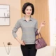 Áo thun nữ trung niên và cotton mùa thu mới cỡ lớn cho mẹ tải vạt áo sọc đáy áo sơ mi mỏng tay dài áo phông trơn