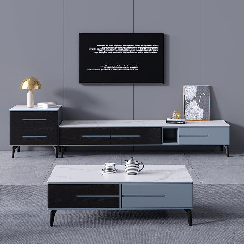 Light Lavish Rockboard TV Cabinet Tea Table Combined Living Room Nordic Small Family TV Enclosure Modern Minima Short Cabinet Ground Cabinet