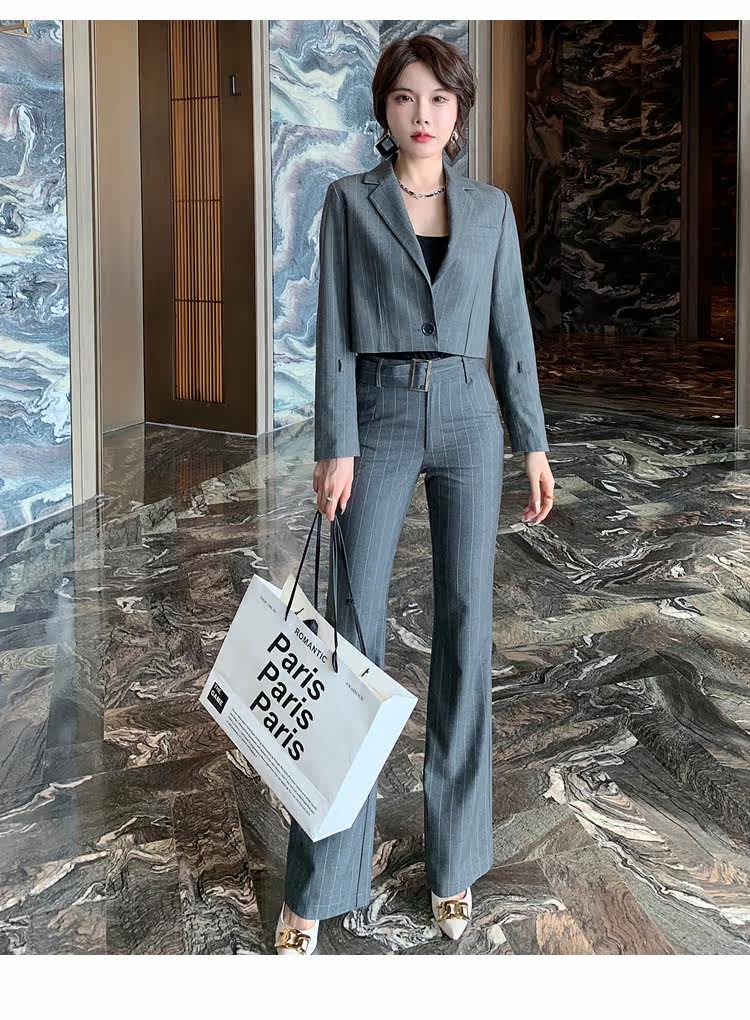 パンツセットアップ 縦縞模様のきちんと見えオフィスパンツセットアップ