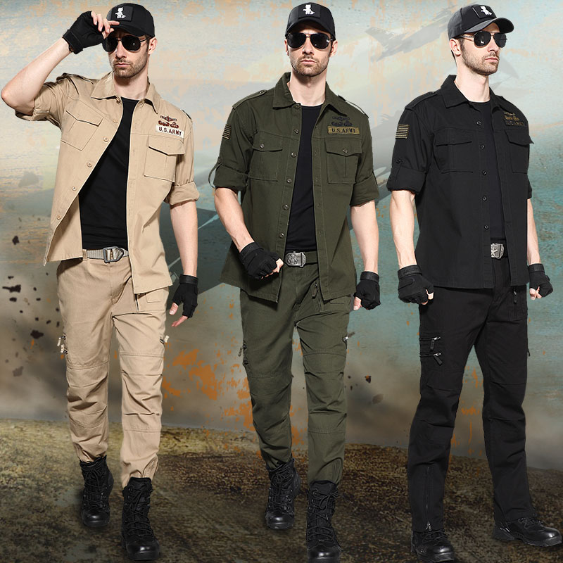 Spring Autumn Outdoor Climbing Wild Mountaineering Army Fan Suit Men's Pure Cotton Loose Camouflay Work Clothes Military Green Tooling Tactical Suits