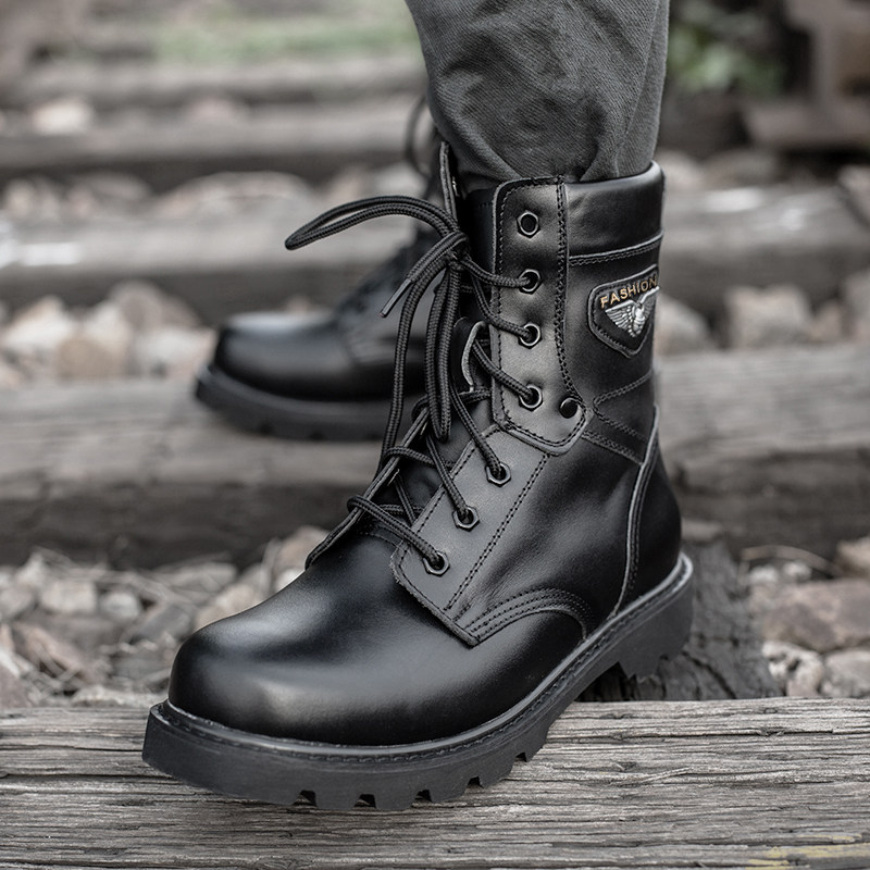 Outdoor Sports Army Fan Shoes Boots Man Genuine Leather High Cylinder Black Martin Boots Fashion Trends Round Head Tooling Boots Locomotive Boots