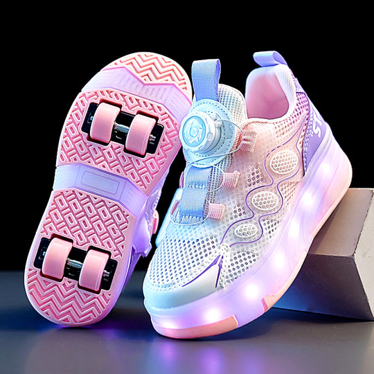 女童暴走鞋春秋季2025新款四轮隐形可收缩轮滑运动溜冰鞋网面透气